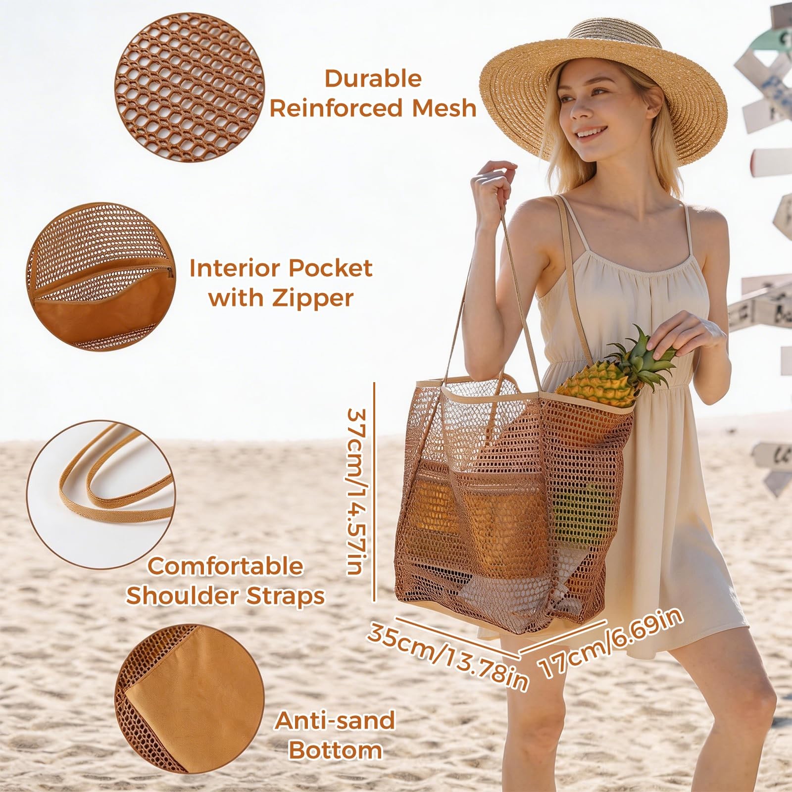 Mesh Beach Bag, Summer Travel Mesh Tote Bag with Large Inner Pocket, Beach Ba... gallery