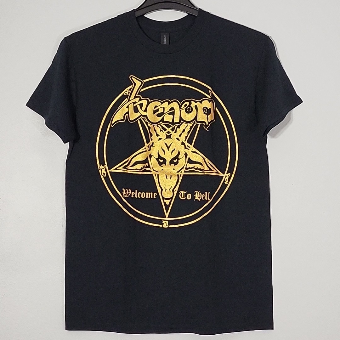 VENOM Welcome To Hell M MEDIUM T-Shirt Black Mens Shiny Gold Band Logo gallery