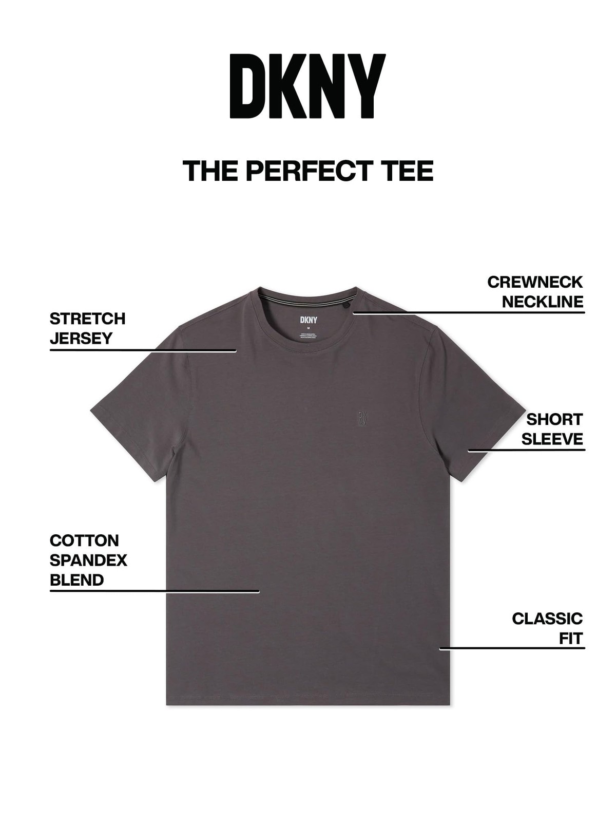 DKNY Soft Cotton T-Shirt for Men - Plain Casual & Dress Crew Neck Tee, gallery