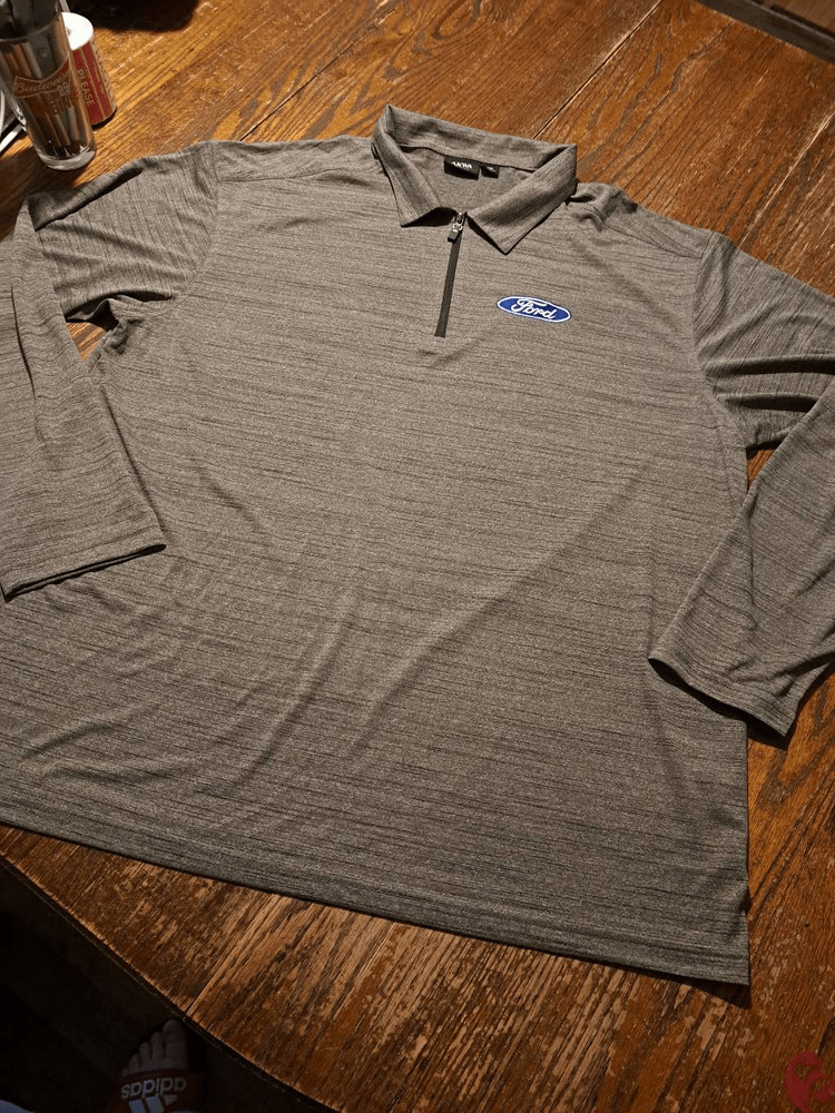 New Ford AKWA 2XL Quarter Zip Pullover Gray Blue Oval Logo USA Made