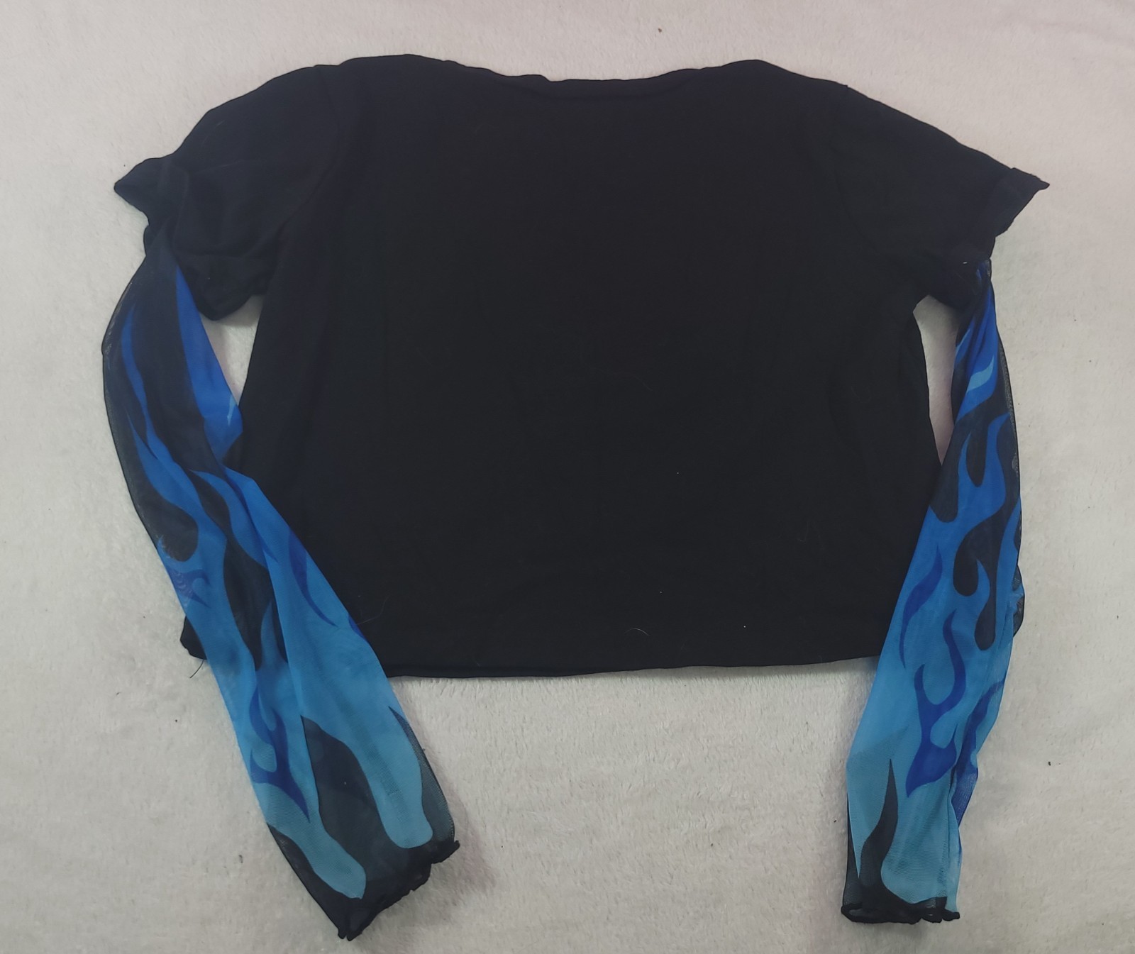 Dragon Print Mock Two Piece Mesh Panel Long Sleeve T-Shirt Blue Flame Y2K Sz S gallery