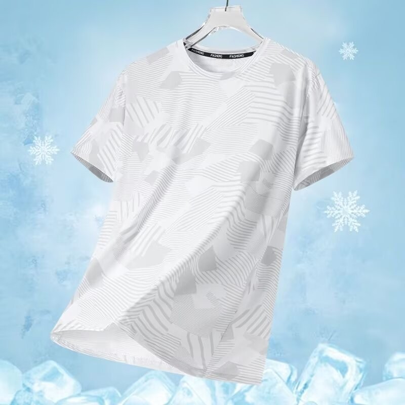 New Men's Polyester Fiber Plain Crew Neck Ice Silk Short Sleeves T-Shirt M-5XL gallery