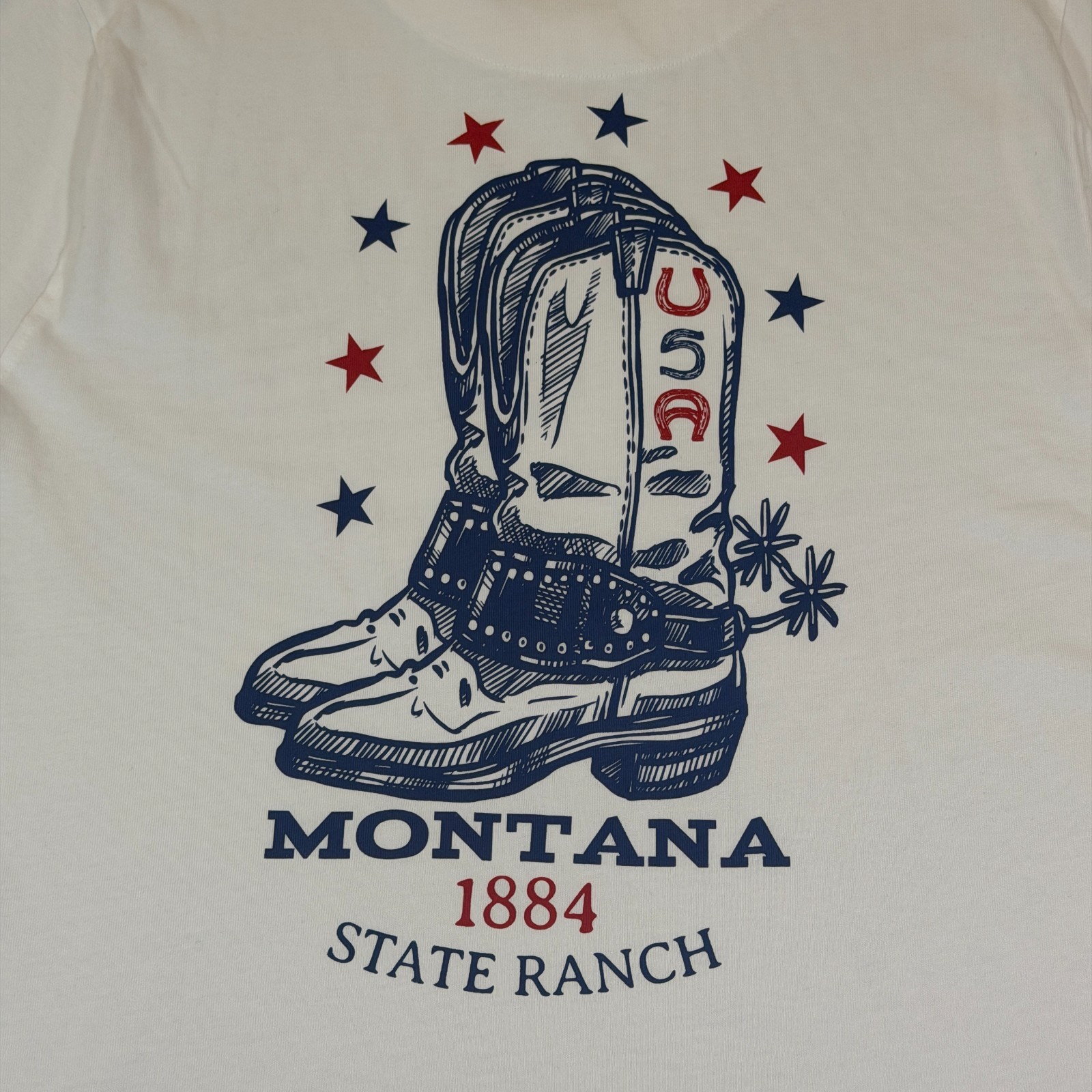 Common People Cowboy Print Tee Shirt Mens L White Montana State Ranch NWT gallery