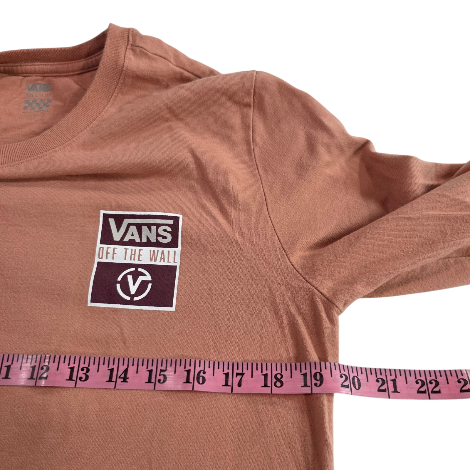 Vans Off The Wall T-Shirt Mens Peach Graphic M Crew Neck Long Sleeve Streetwear gallery