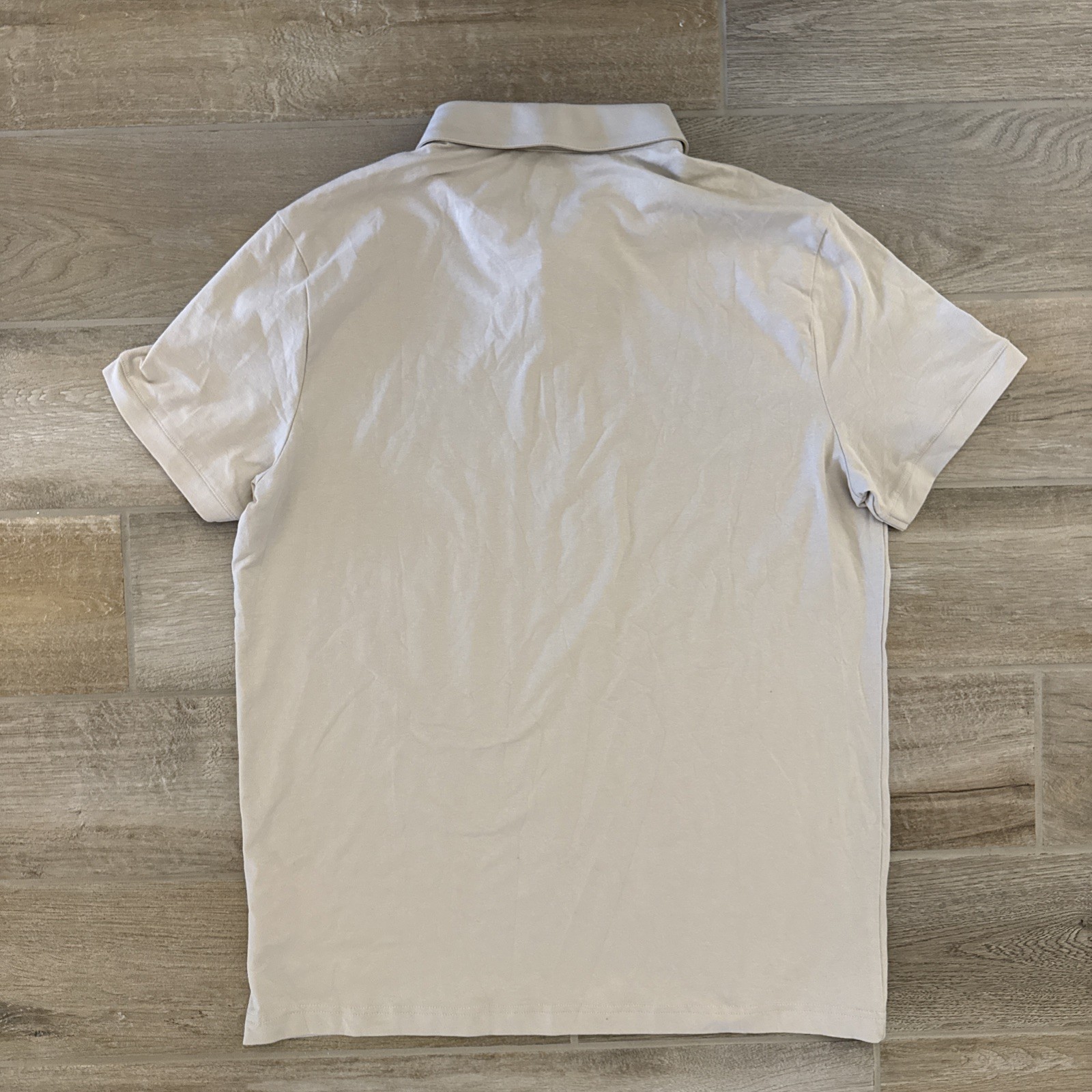 H&M Men's Slim Fit Polo Shirt Button + Spare Beige Size Large Stretch gallery