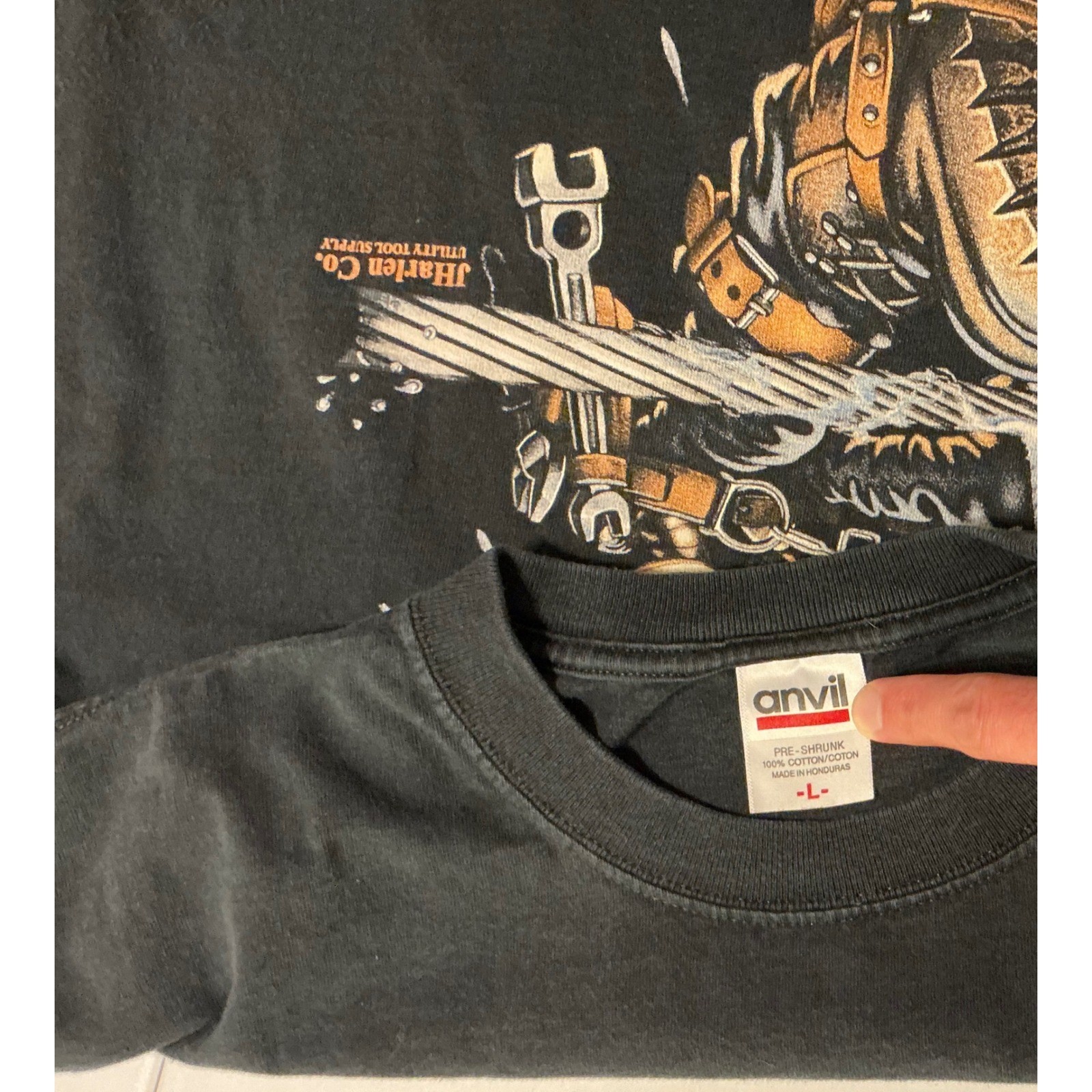 VTG Y2K JHarlen Co T-Shirt Skull Electric Worker Long Sleeve Shirt Mens L Black gallery