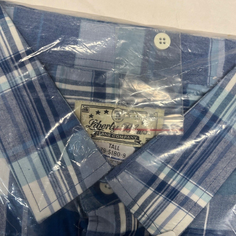 NWT Liberty Blues 79-5180-9 Blue White Plaid Collared Short Sleeve Tall 3XL gallery