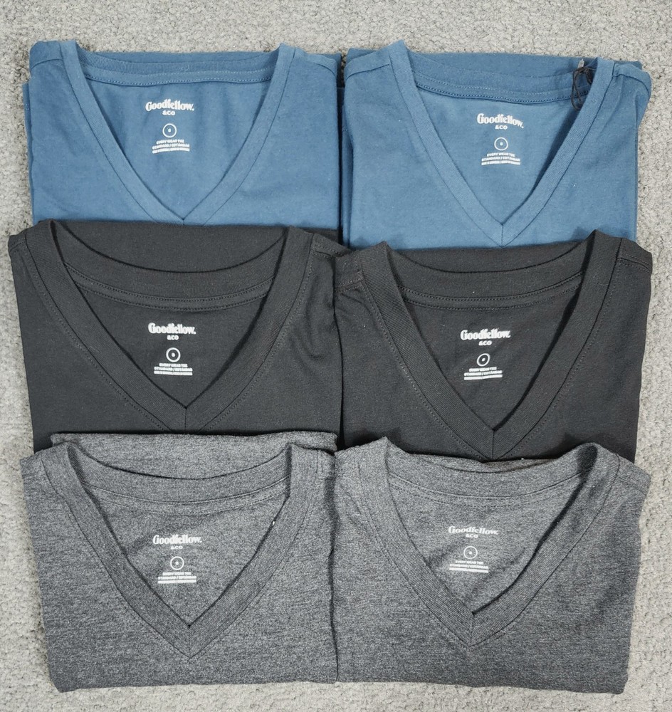 Men’s V Neck T Shirts Size SMALL “6 Pack” Blue Gray Black Goodfellow & Co.