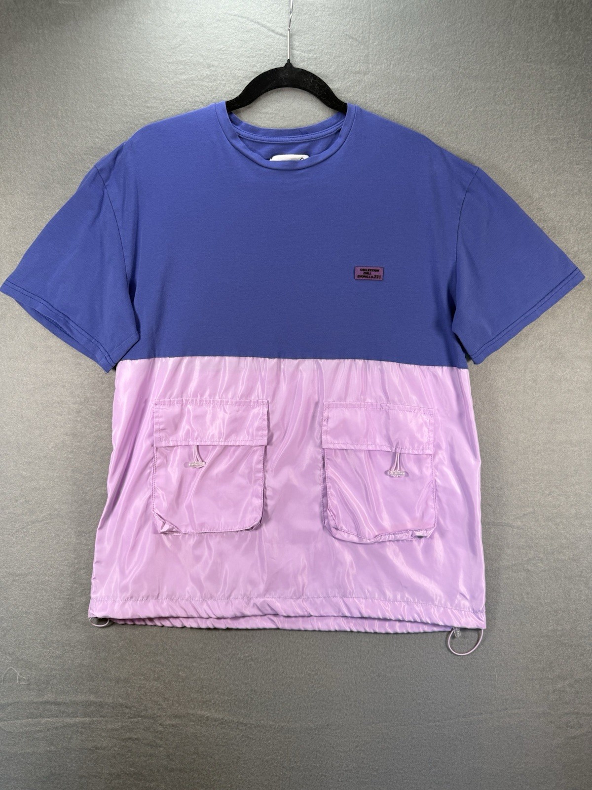 RARE Colorblock Cargo Pocket Nylon Tee BluePink Oversized Streetwear Gorpcore L gallery