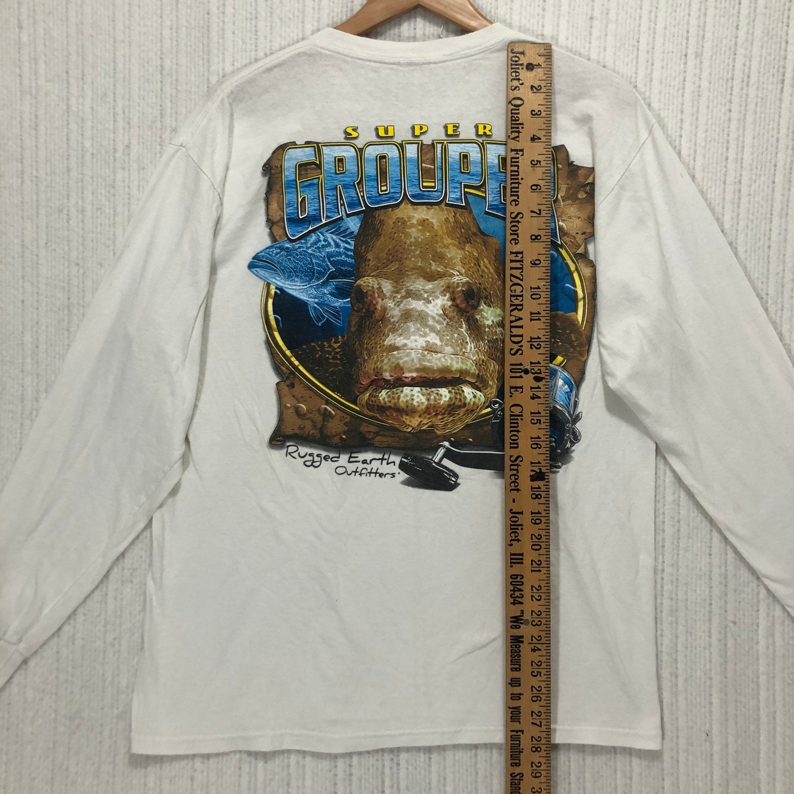 Rugged Earth Outfitters Super Grouper Long Sleeve T Shirt White Fishing Graphic gallery