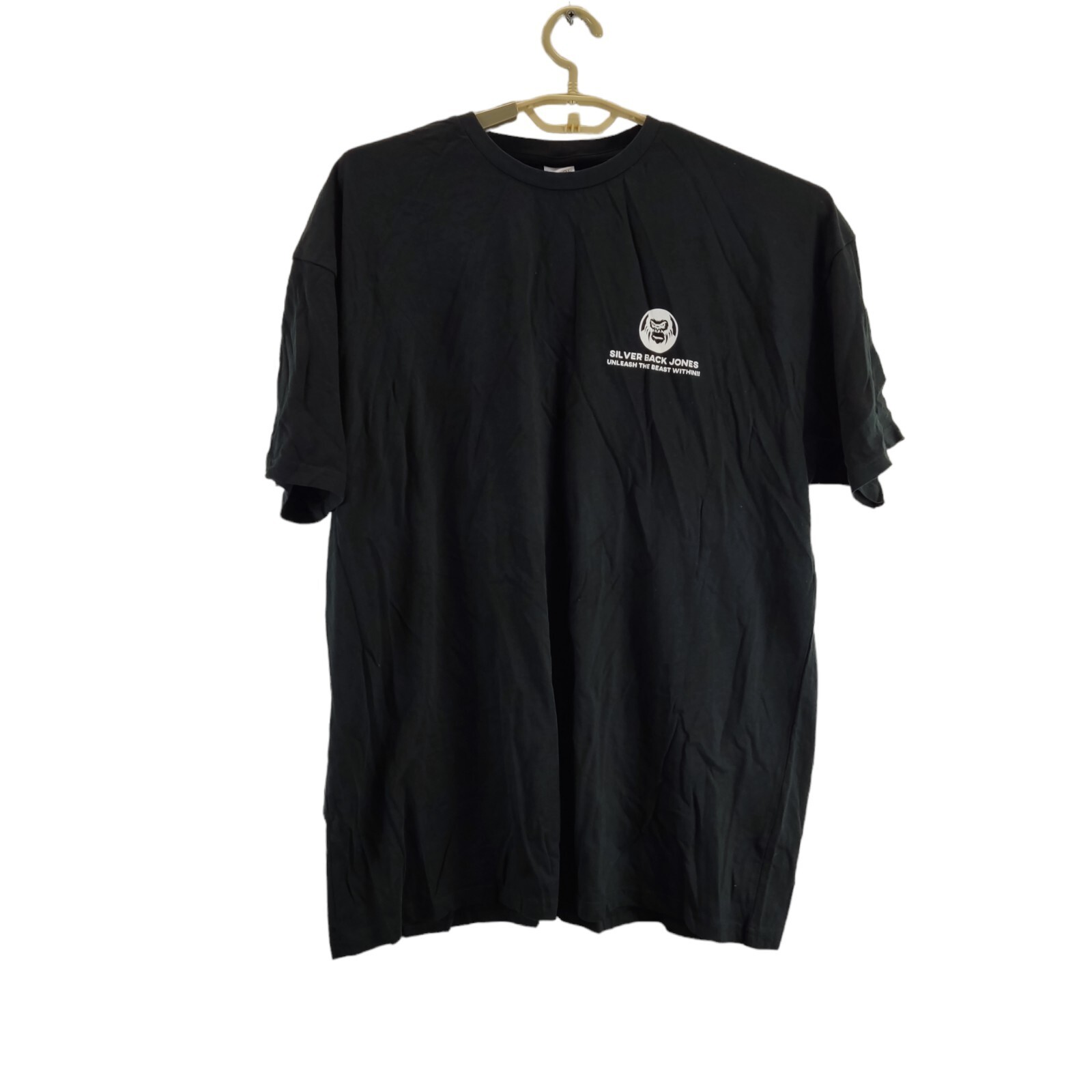 uneek mens t-shirt black crew neck short large print at the back size 2xl gallery