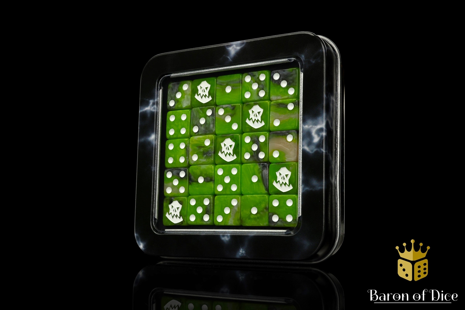 Orc Wargaming Dice - Resin D6s - Green with White Symbols