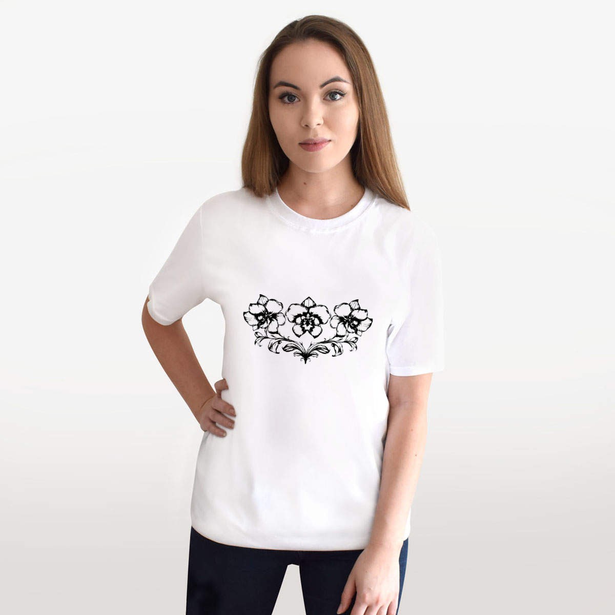 'Symmetrical Orchid Line Art' Unisex T-Shirt - 100% Cotton (S-XXL) (TA052526) gallery