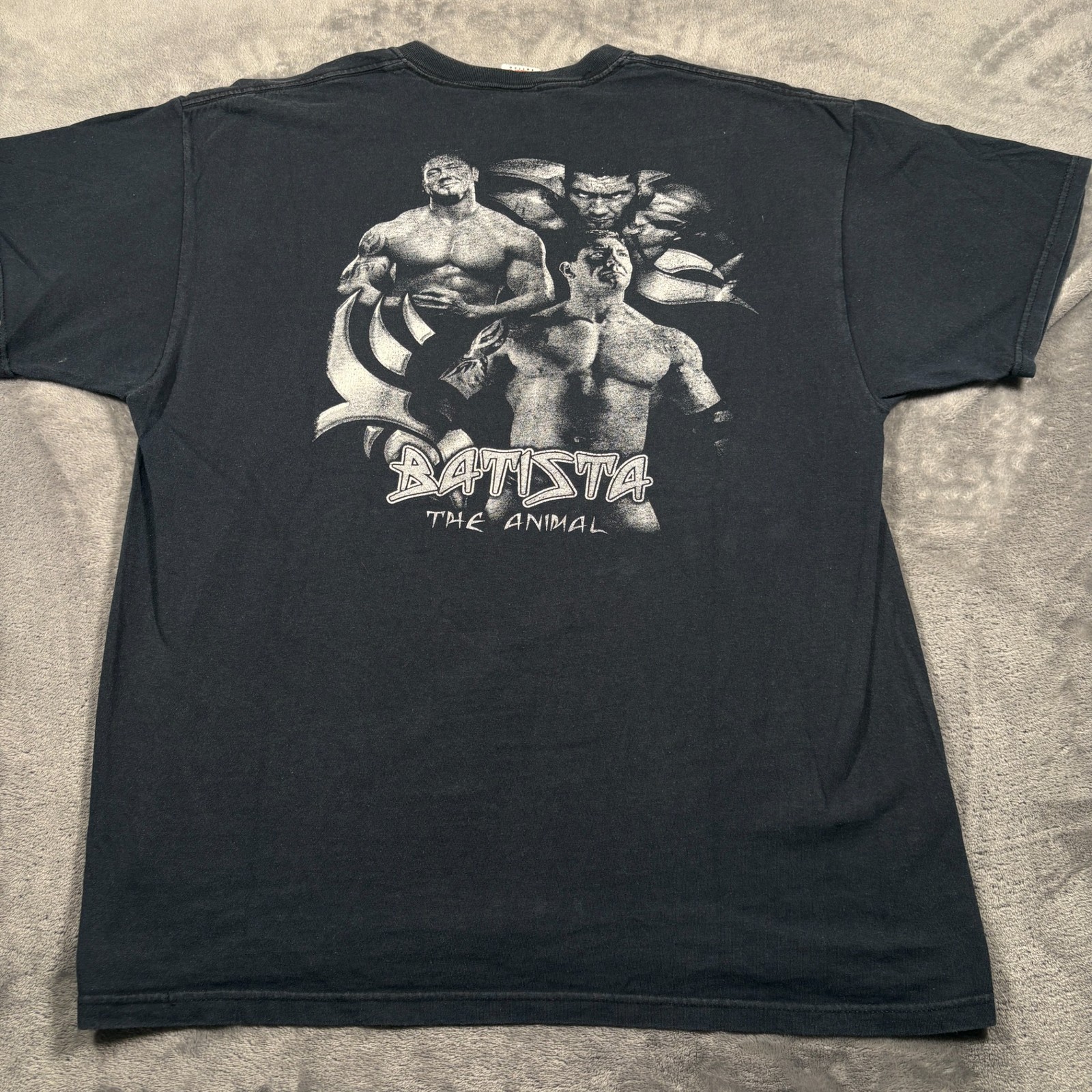 Vintage 20s Fruit of the Loom Batista The Animal Wrestling T-Shirt Mens XL Black gallery