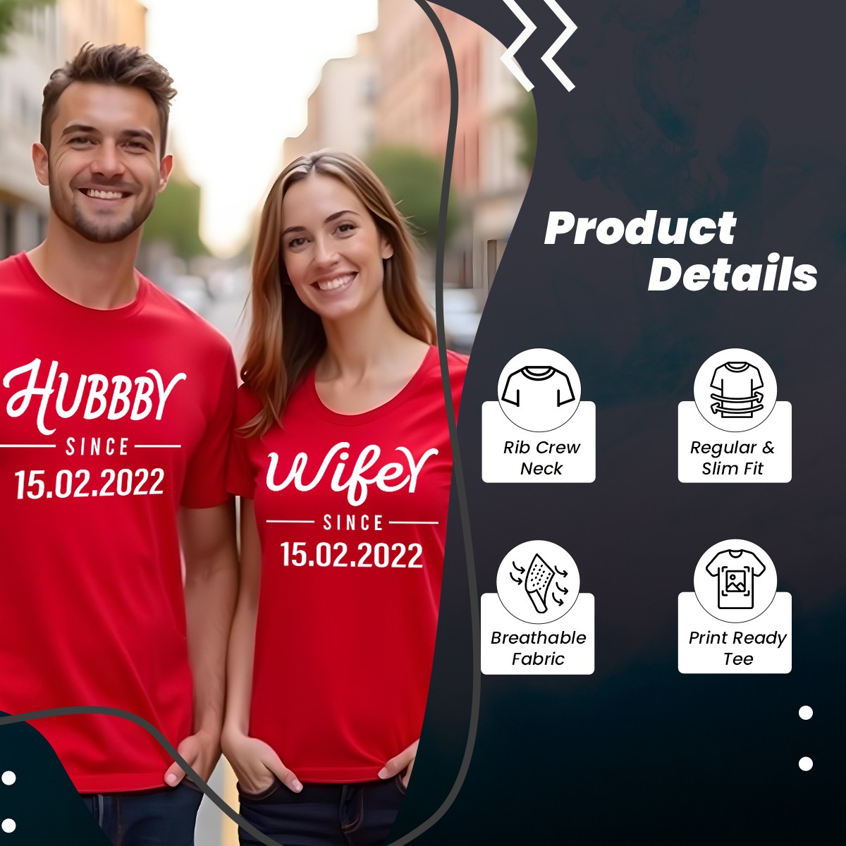 Husband Wife Personalised Matching Couple Tshirts Wedding Gift Anniversary gallery