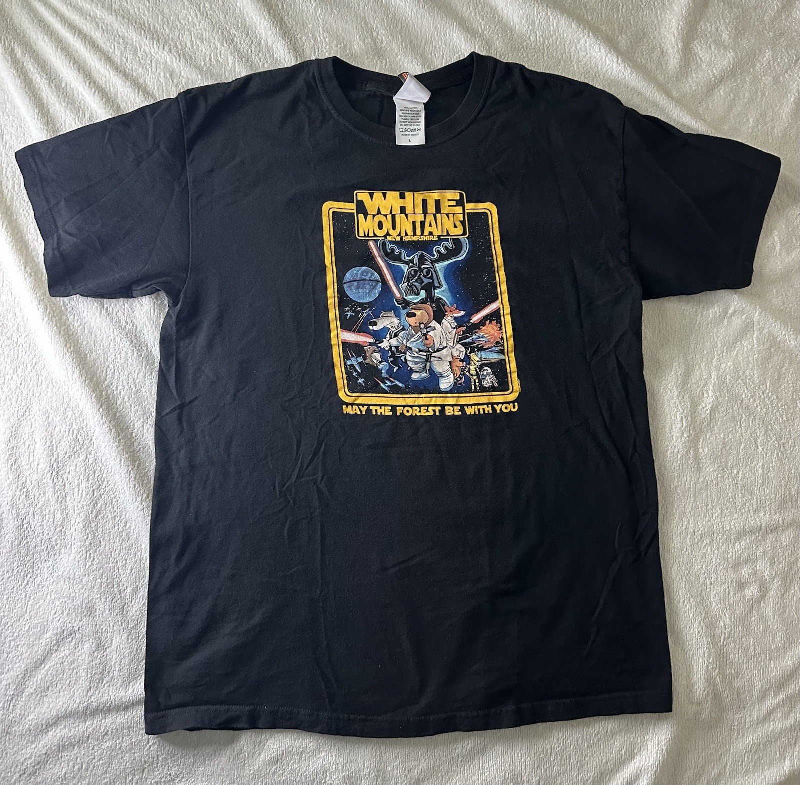 May The Forest Be With You White Mountains NH Black T-Shirt Size Large gallery