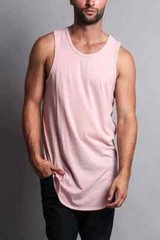 EPTM.Solid Color Long Length Curved Hem Tank Top – Pink -Size Small Set of Two