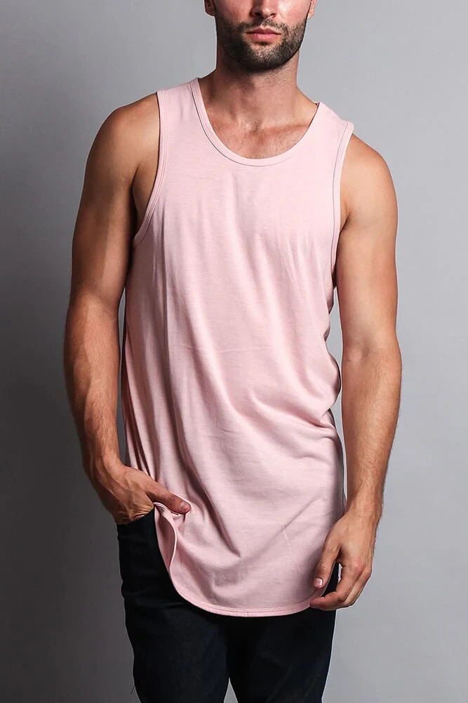 EPTM.Solid Color Long Length Curved Hem Tank Top - Pink -Size Small Set of Two gallery