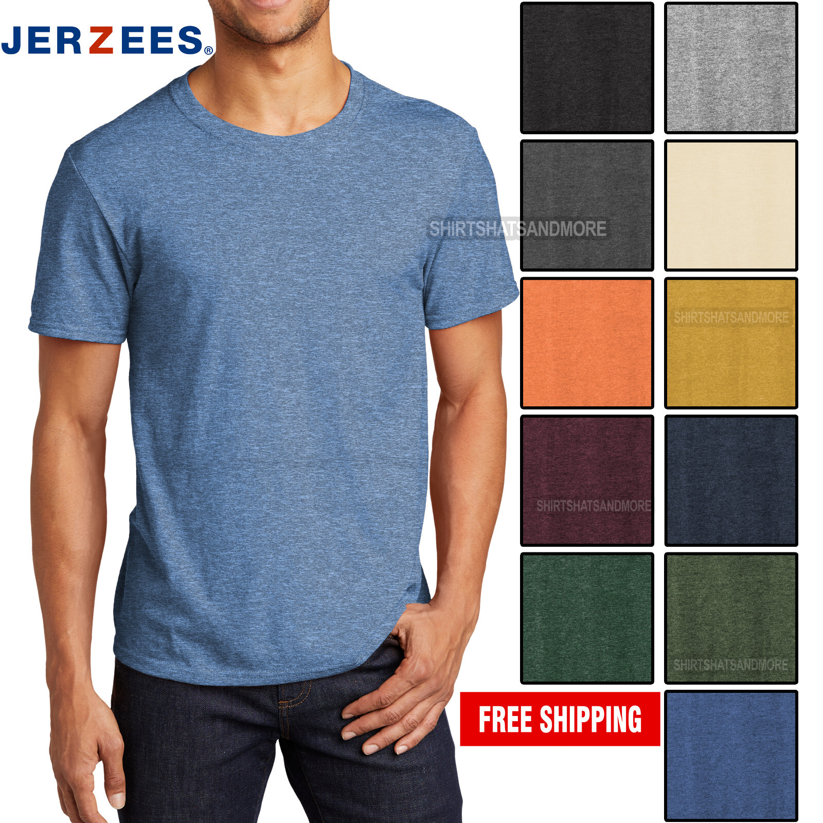 Mens Jerzees Premium Soft Ringspun Cotton/Poly Blend Tee Wicking Heather T-Shirt gallery