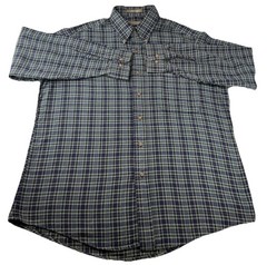 Mens Outdoors Long Sleeve Flannel Blue Plaid Shirt Sz L Button Down