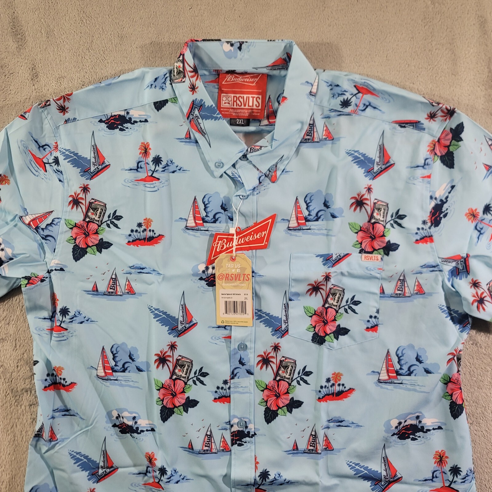 RSVLTS Shirt Mens Size 2XL Regatta Have A Bud Short Sleeve Button Down Blue gallery