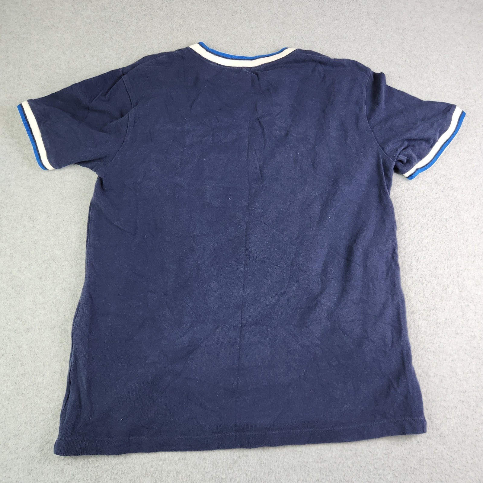 American Eagle T-Shirt Men Large Navy Blue Pique Standard Fit Spell Out Crewneck gallery