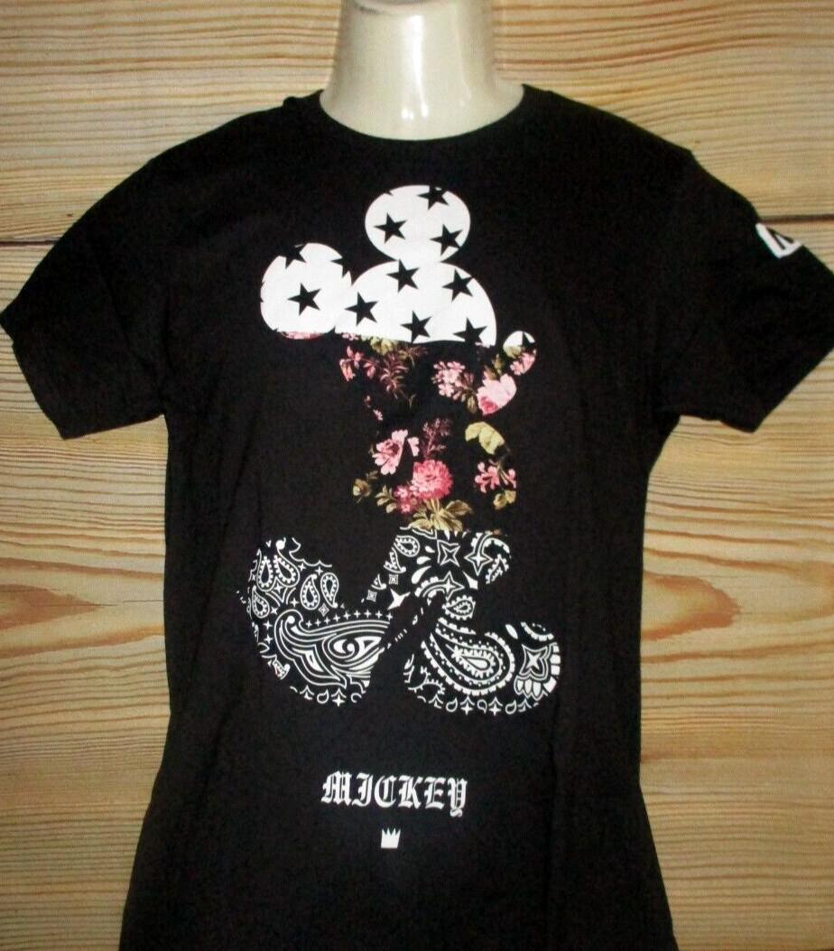 MENS NEFF DISNEY FLORAL PAISLEY MICKEY MOUSE BLACK T-SHIRT SIZE S