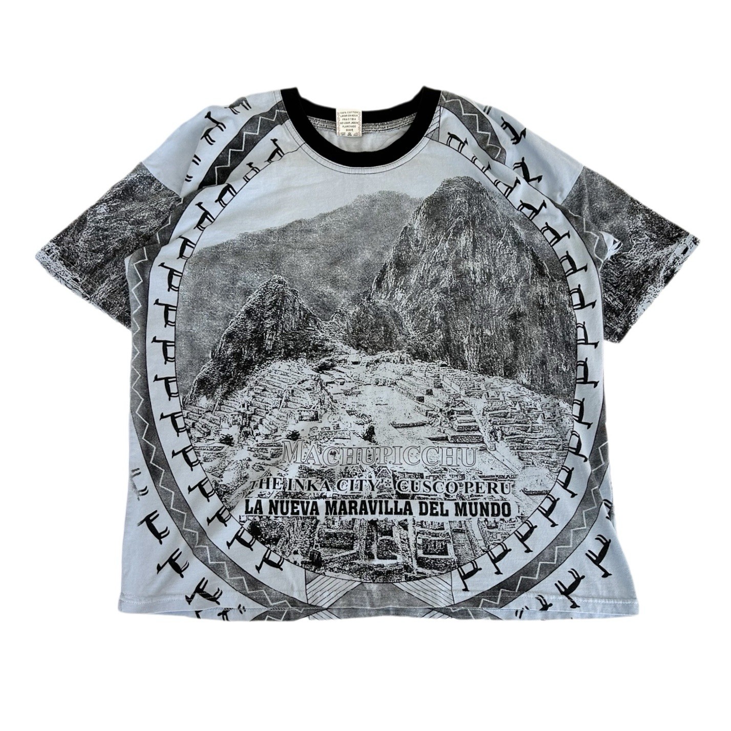 Vintage Blue All Over Print Machu Picchu Peru Nature Graphic T-shirt Large gallery