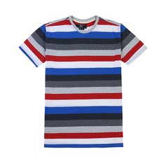 Men’s Classic Striped Short Sleeve Crew Neck Pocket Tee T-shirt Grey Red