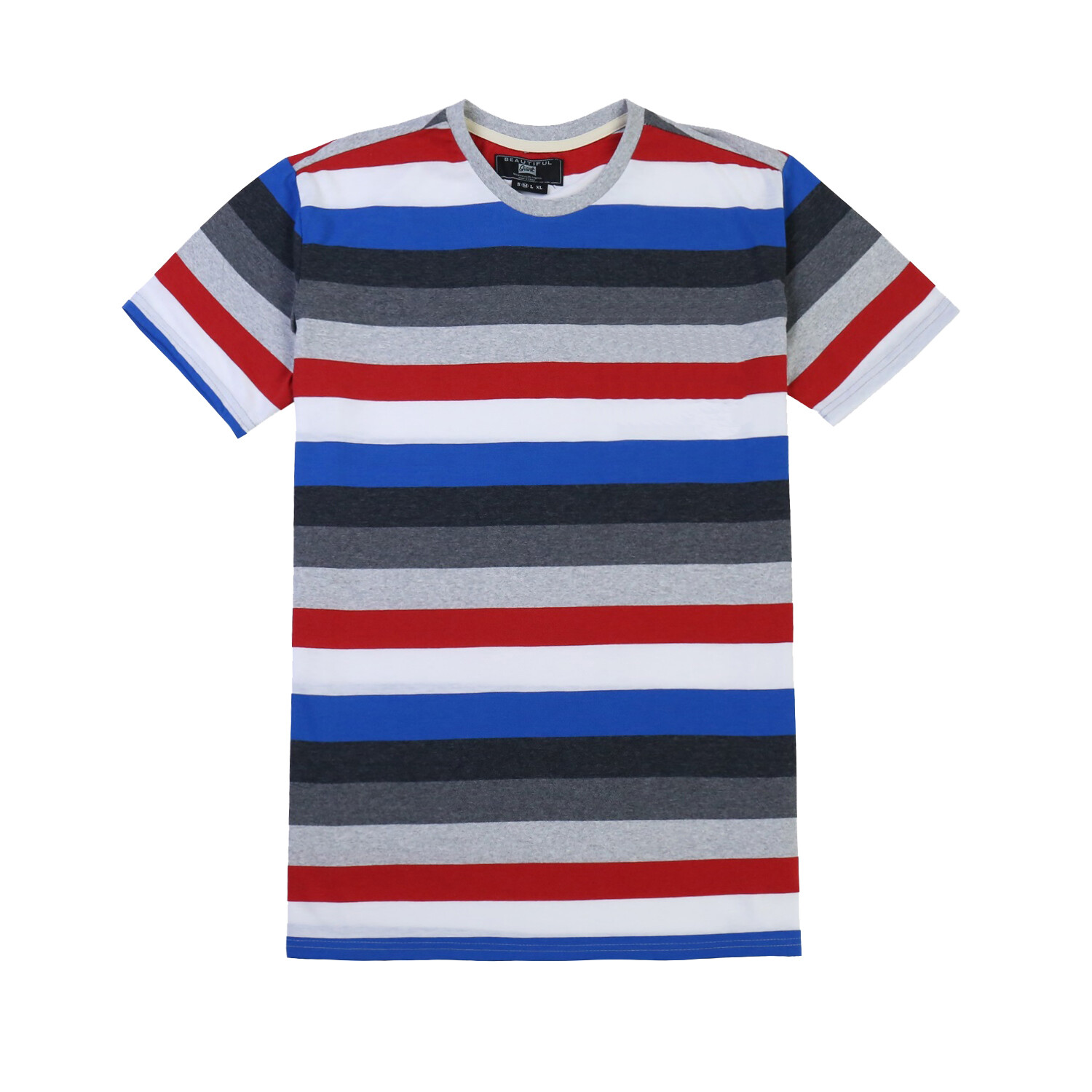 Men's Classic Striped Short Sleeve Crew Neck Pocket Tee T-shirt Grey Red gallery