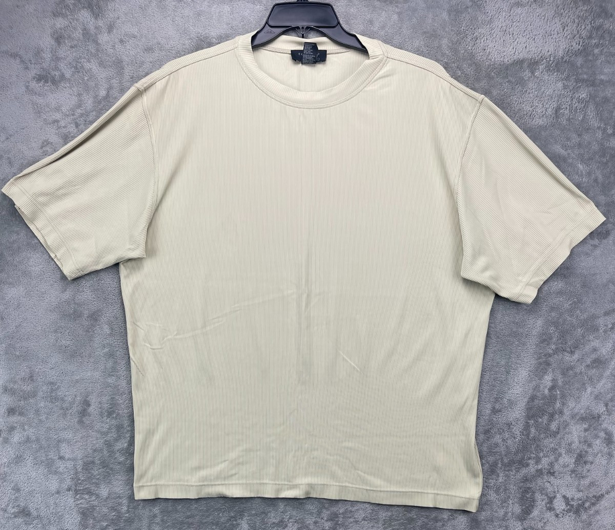Toscano Mens Ribbed T-Shirt Large Beige Short Sleeve Pullover Crew Made in Italy gallery