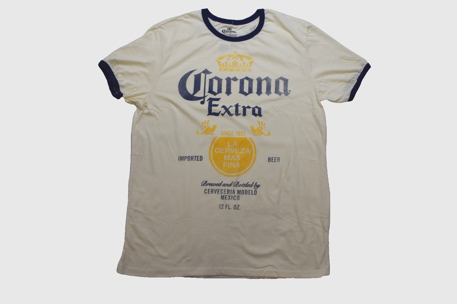 Corona Extra Vintage Graphic Ivory Mens Ringer Shirt NWT Medium gallery