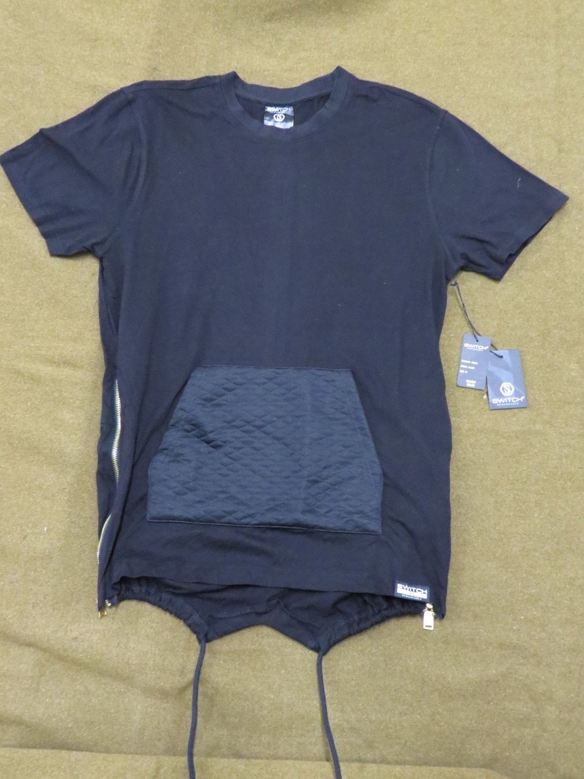 SWITCH REMARKABLE Men's Black XL T-Shirt Cotton Quilted Pocket Side Zippers gallery