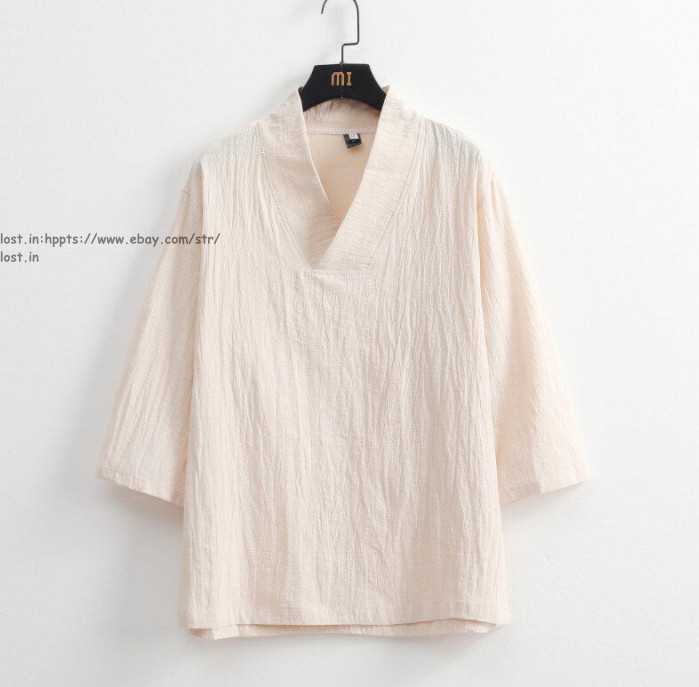 Men Summer Cotton Linen Tang Suit 3/4 Sleeve Casual Han Fu T-Shirt and Pants Set gallery