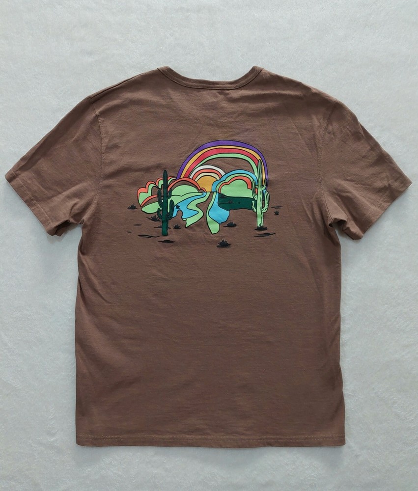 CHAMPION T-Shirt Men’s Size Medium Cactus Rainbow Graphic Brown Embroidered Logo