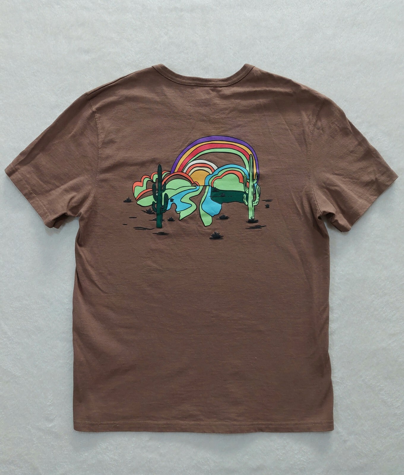 CHAMPION T-Shirt Men’s Size Medium Cactus Rainbow Graphic Brown Embroidered Logo