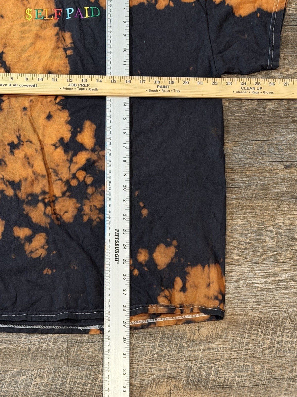 Self Paid Bleach Dye T Shirt Mens XL Black Orange Streetwear Graphic Tee gallery