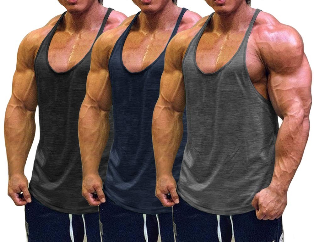 Muscle Cmdr Men’s 3 Pack Stringer Tank Tops Bodybuilding Y-Back Gym Fitness W…