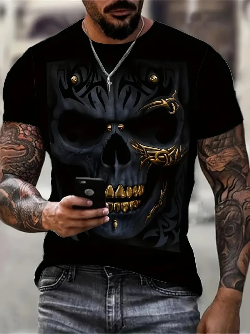 Men Graphic Skull Print Short Sleeve Black Size X-Large NWOT