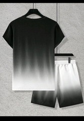 Men’s Casual 2pcs Set, “BALANCE” Gradient 3D Print, Crew Neck T-shirt & Short