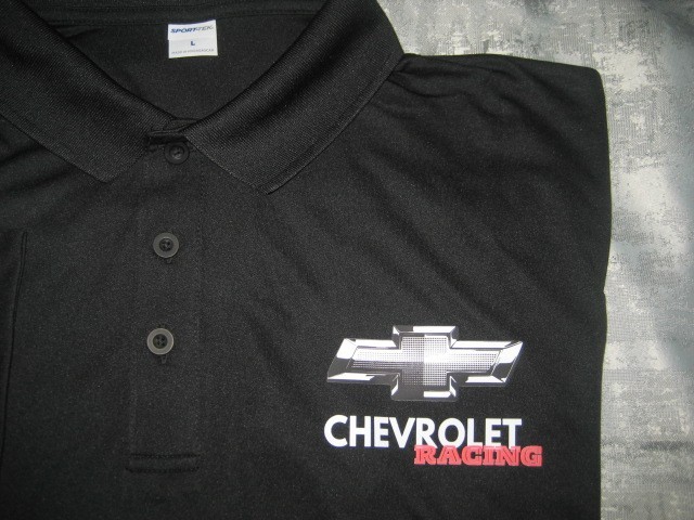 Men's Polo golf style collared black 3 button Chevrolet Racing design shirt New gallery