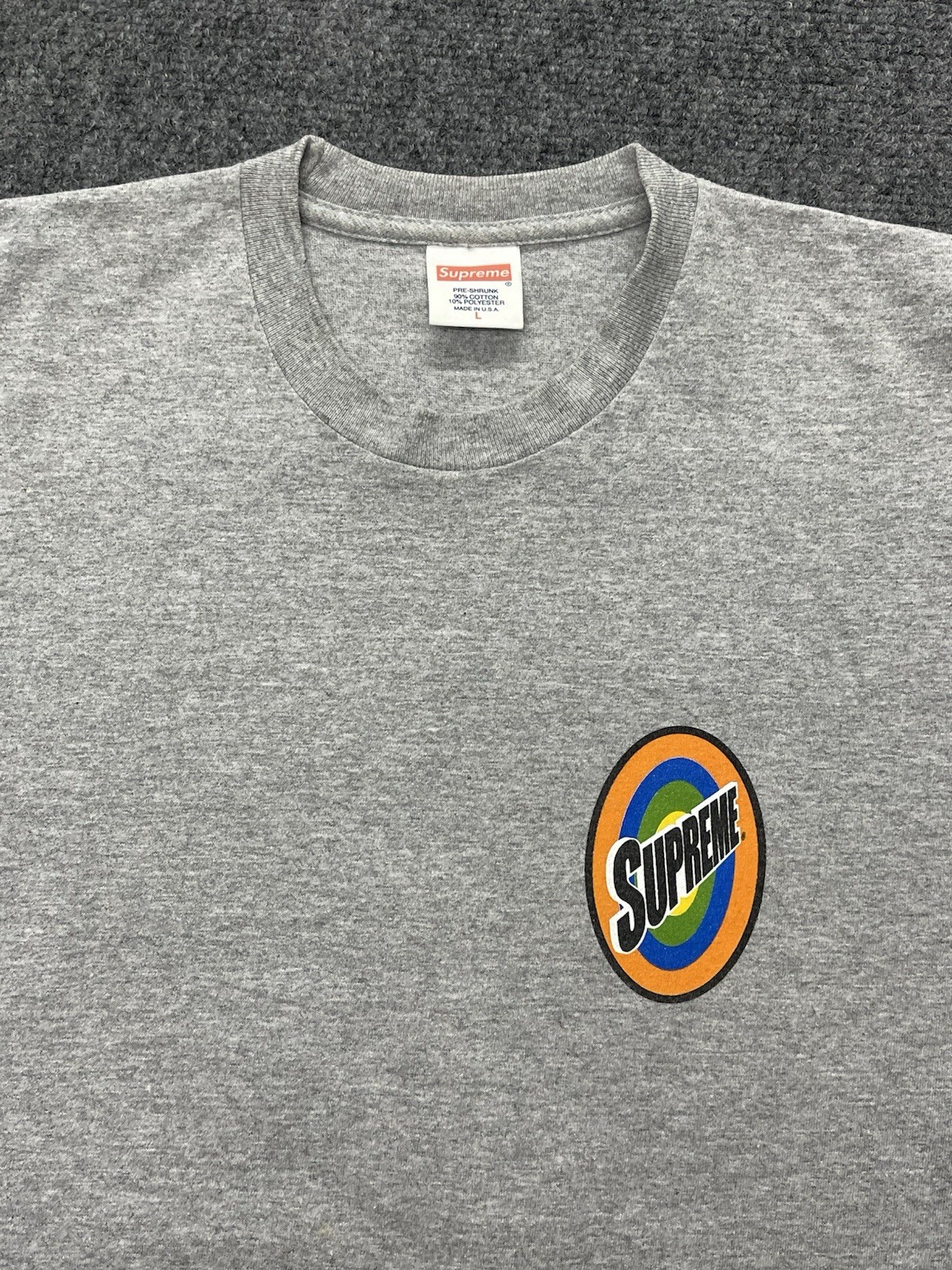 Authentic Supreme SS16 Spin Logo Grey T-Shirt Mens Size Large Tide Laundry Rip gallery