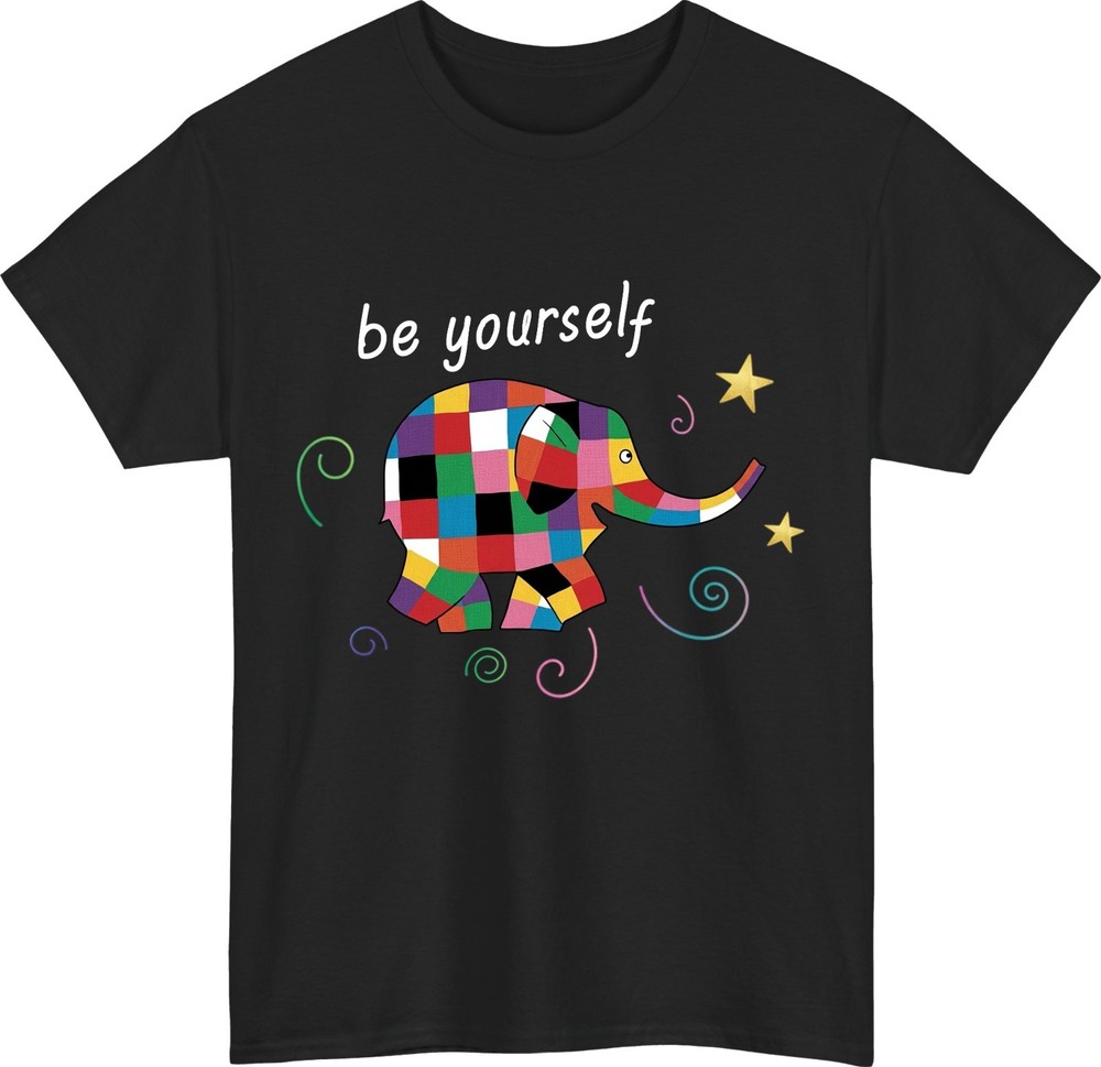 Be Yourself Patchwork Elephant T-Shirt Colourful Positive Quote Unisex Gift Top