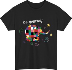 Be Yourself Patchwork Elephant T-Shirt Colourful Positive Quote Unisex Gift Top