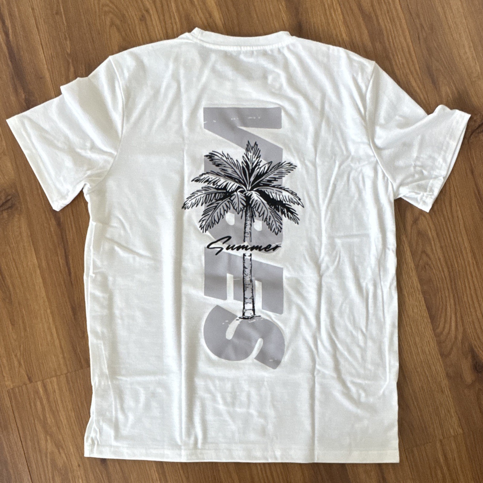 Men's White Crew Neck Short Sleeve Graphic Beach T-Shirt Polyester/Spandex S gallery