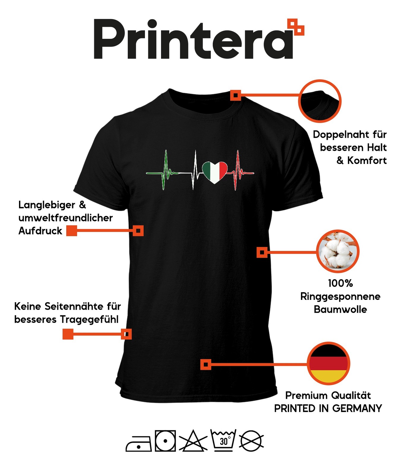 Italy Heartbeat ECG Heart with Italy Flag Love Fan Cupid Men's T-Shirt gallery