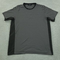 Bugatchi Shirt Mens Large Black White Striped Crewneck Casual Short Sleeve Tee