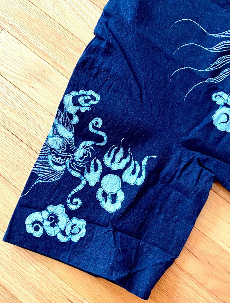 Rare Artistic Chinese Wax Printing Men's Top Double Dragon Cotton Stand Collar  gallery