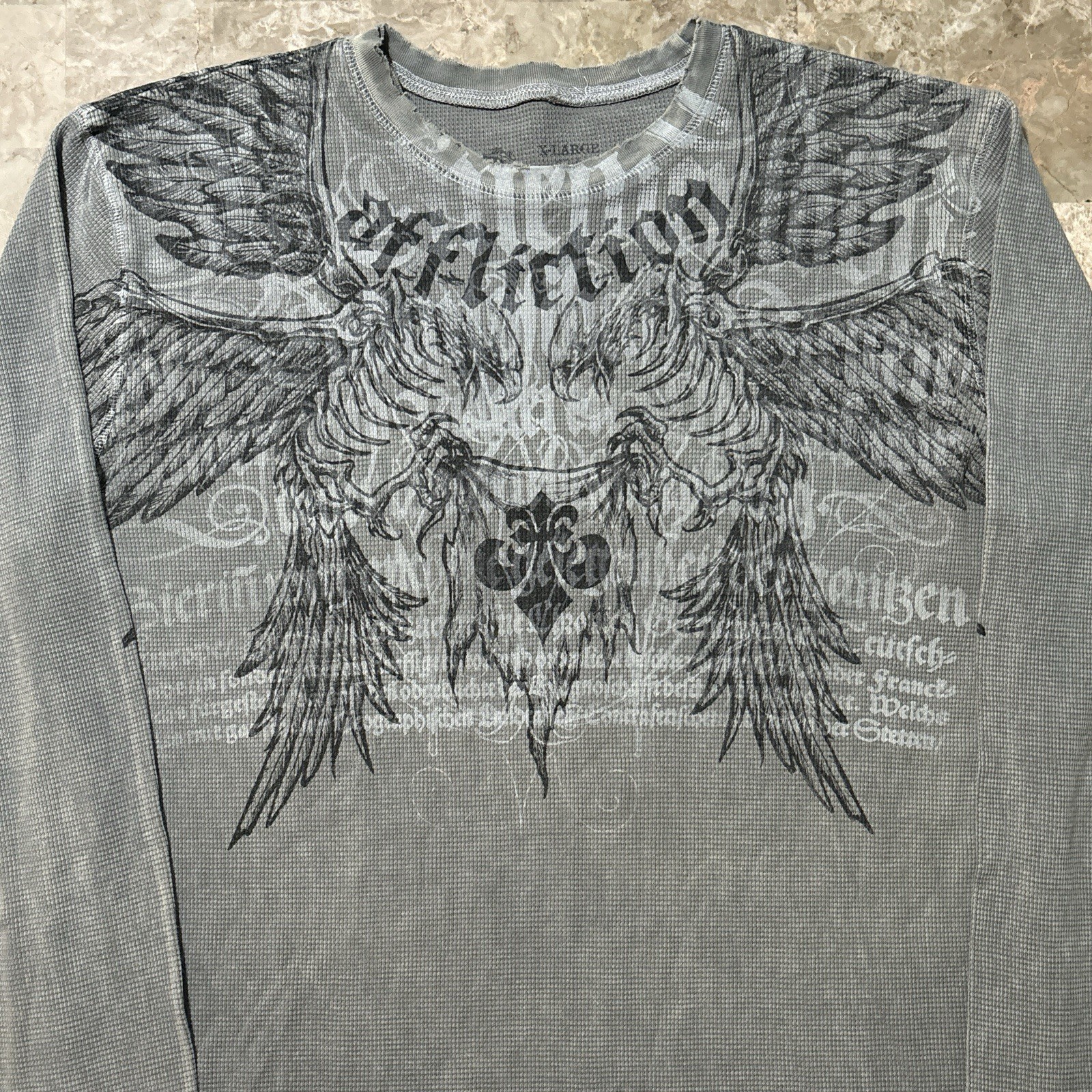 Affliction Thermal Shirt Mens XL Grey Long Sleeve Two Sided Jesse Pinkman Wings gallery
