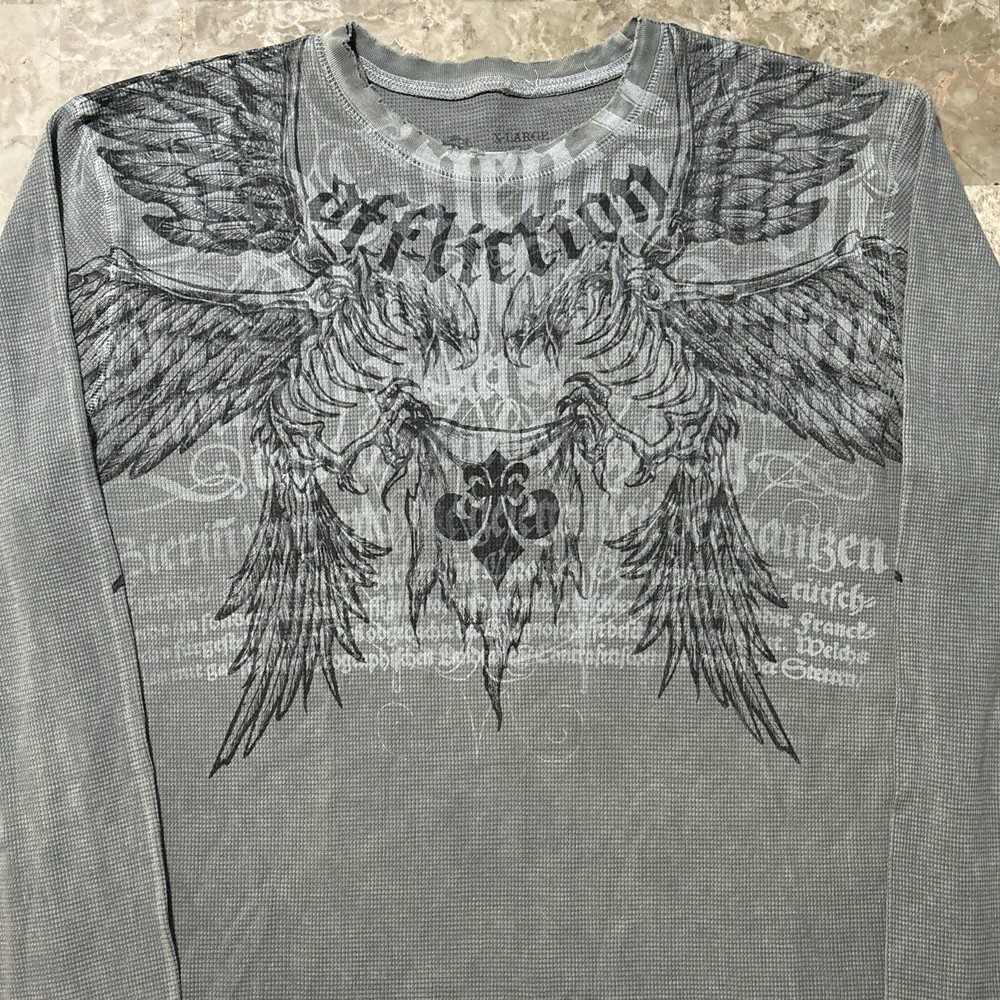 Affliction Thermal Shirt Mens XL Grey Long Sleeve Two Sided Jesse Pinkman Wings